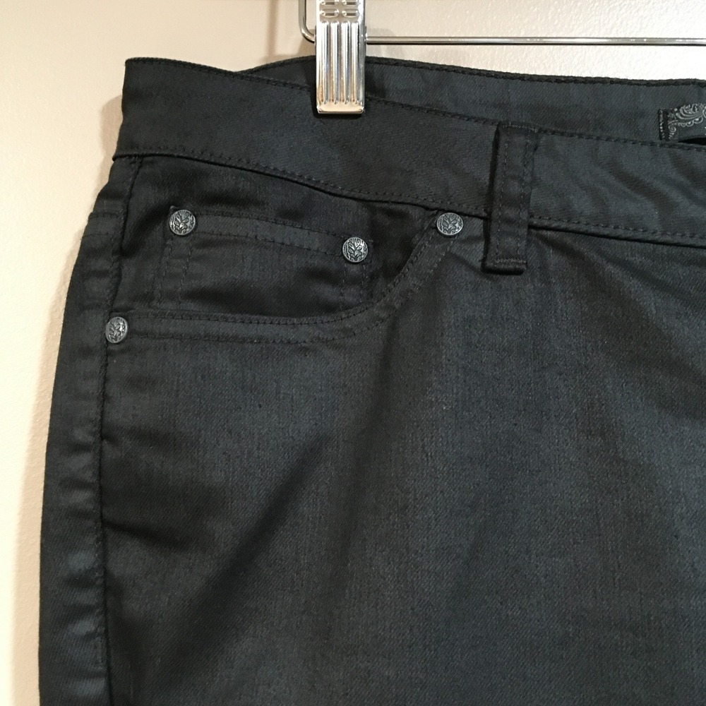 Prana Jett Coated Waxed Pants Women 10/30 Black Goth Moto Streetwear Edgy Skinny - Picture 6 of 15